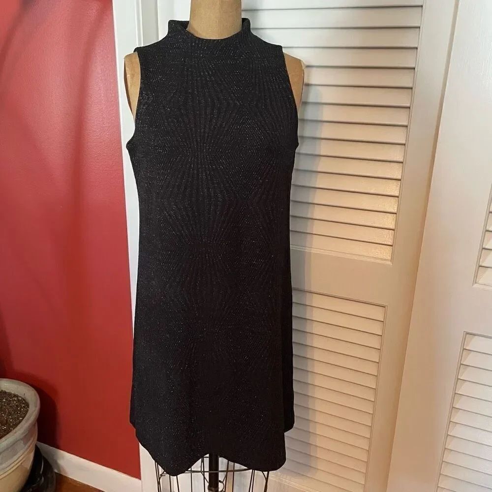 ECI NEW YORK | black shiny sleeveless mock neck mini dress S